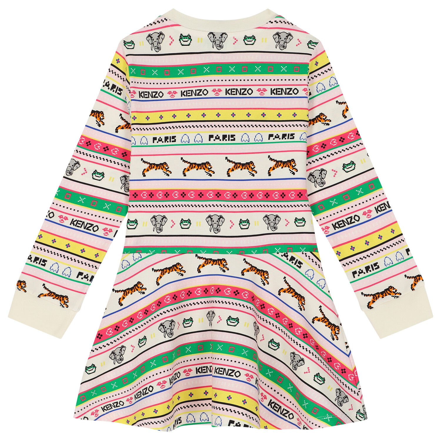 Girls Multi-Coloured Striped Dress, 1, hi-res